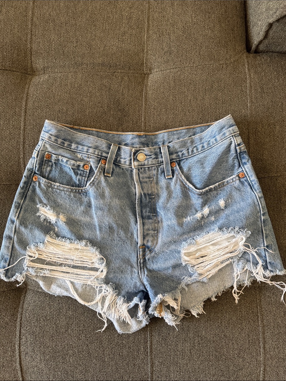Levi's 501 Light Blue Distressed High-Rise Jean Shorts